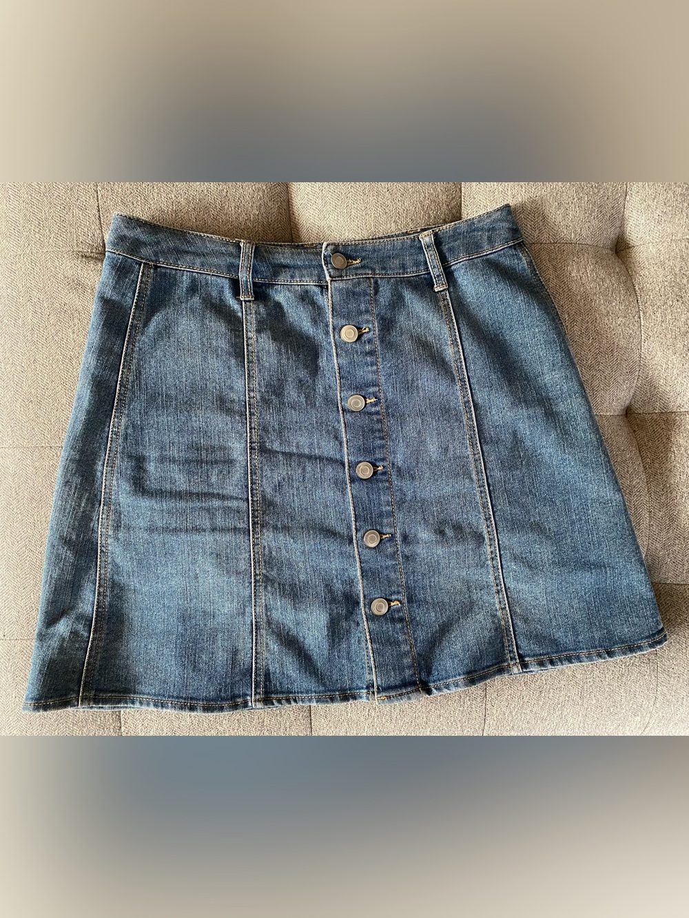 Soft Denim Button-Front A-Line mini Skirt - Blue